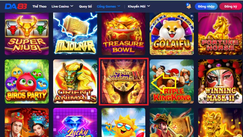 open-sesame-ii-da88-4 Anh em vào mục Slots để bắt đầu đặt cược rinh thưởng